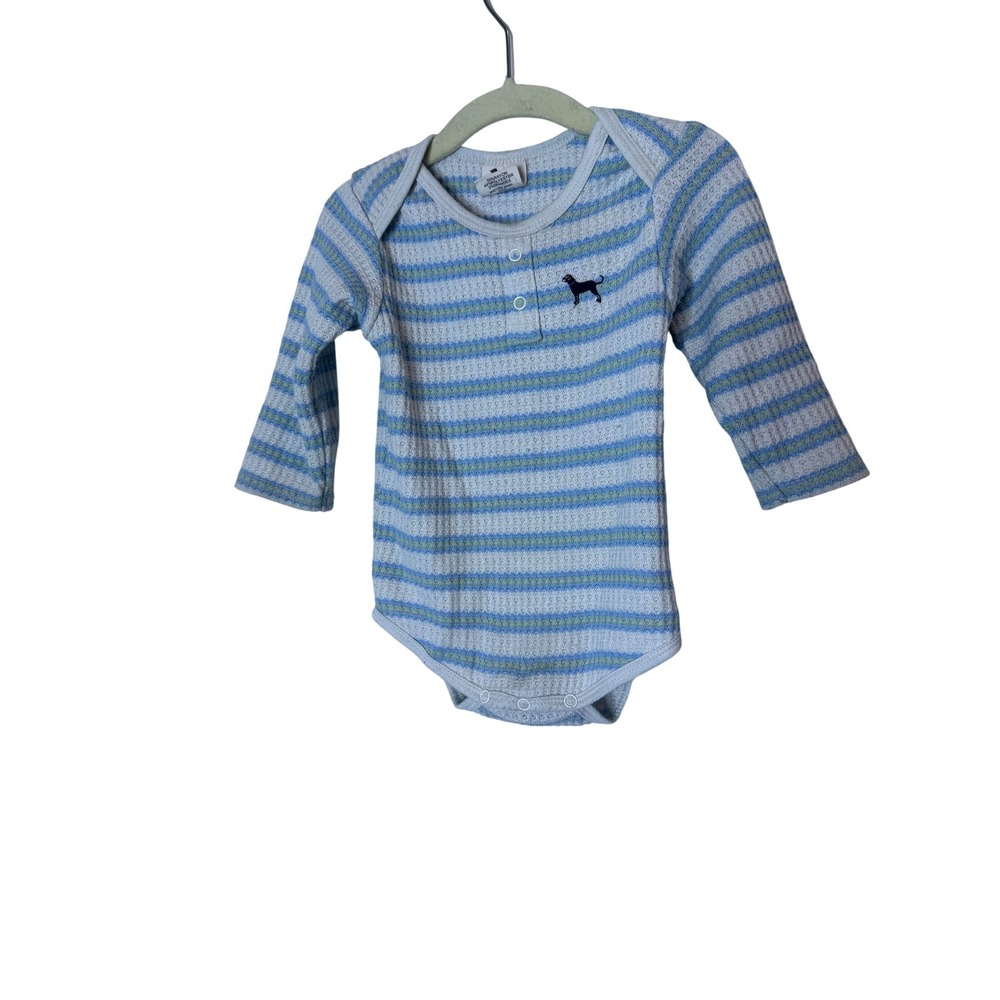 The Black Dog Bodysuit Baby Boys 9-12 Months Blue Stripe Dog Knit One Piece